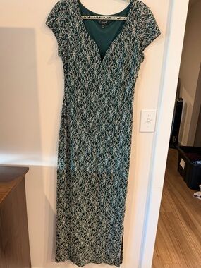 connected apparel Teal Floral Lace Maxi Dress with Cream Overlay